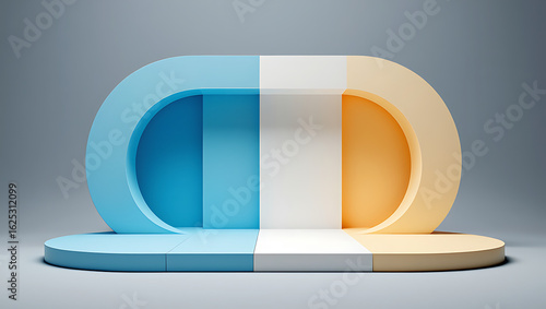 Modern abstract stage with dual color palette and spotlight illumination for product display or presentation background