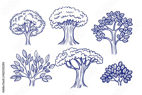 Tree Sketch Collection: A charming hand-drawn collection of diverse tree sketches, capturing the intricate details of nature's woody giants in a whimsical, artistic style.