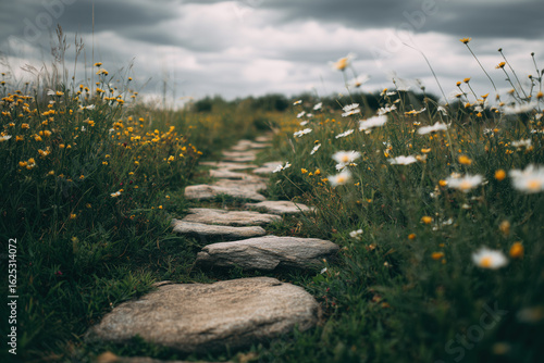 stone path in flower field