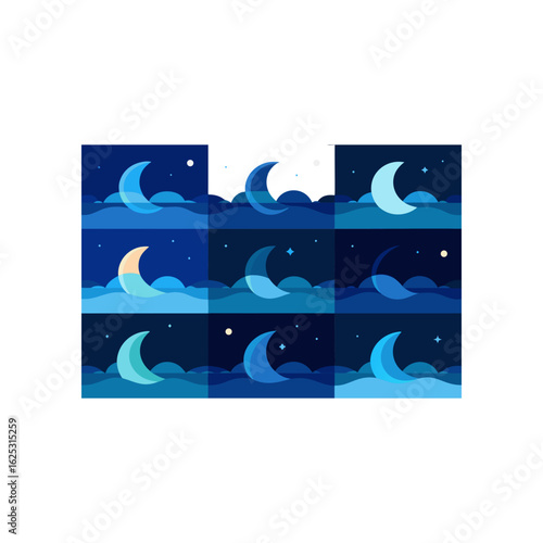 different moonlit ocean scene set 