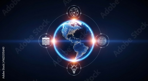 Wallpaper Mural Global Technology and Data Network Illustration on dark background. Torontodigital.ca