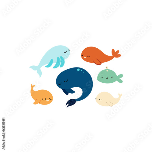  different sleepy marine animal set  