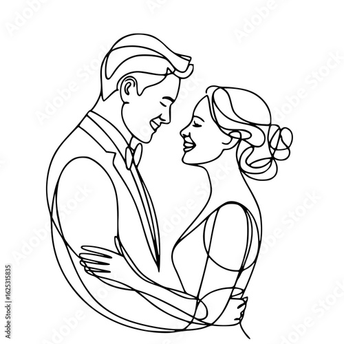 Eternal Embrace: A captivating line art depiction of a radiant couple, locked in an intimate embrace, symbolizing love and eternal unity.
