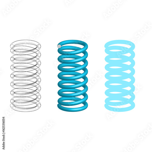 Metal spring vector. Coil shape illustration. Blue wire spiral. Mechanical bounce icon. EPS 10.