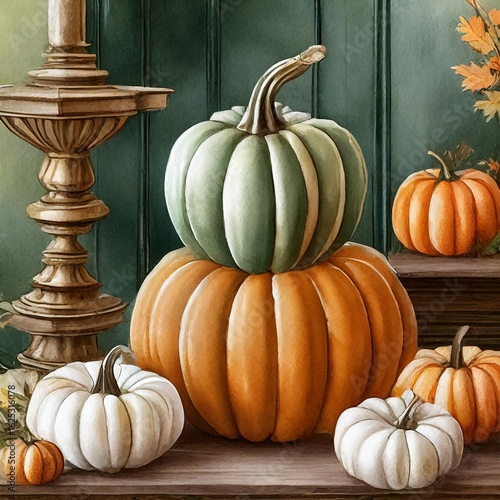 Fall seasonal pumpkin decor 