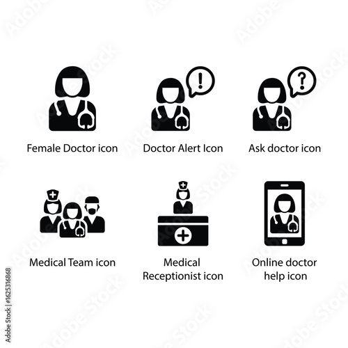 Female Doctor, Ask doctor, Medical Team, Medical Receptionist, Online doctor help, doctor alert, icon