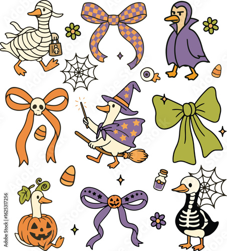 a set of horror goose Halloween clipart 