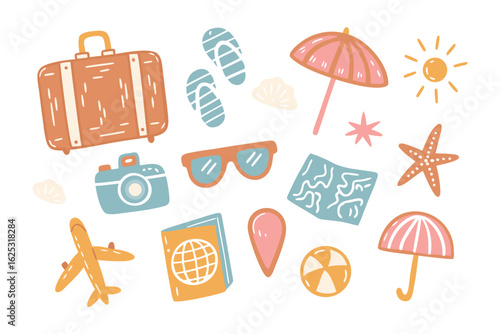 Travel Essentials in Illustration: A vibrant illustration showcases essential travel items, meticulously drawn to capture the essence of wanderlust and adventure.