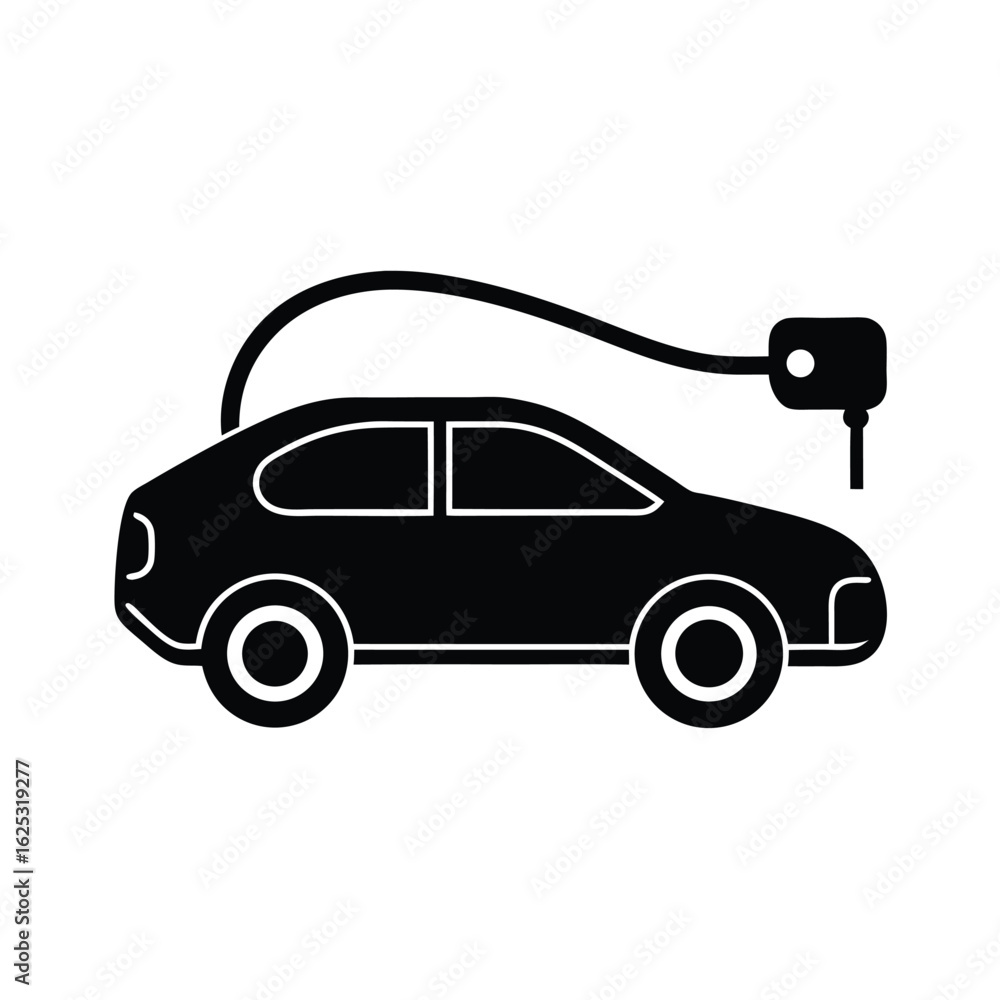 Fototapeta premium electric-car-silhouette-icon-with-charging-cable--.eps