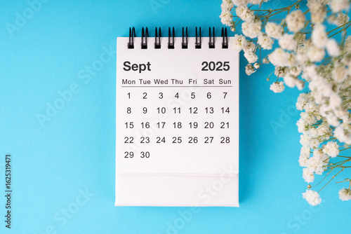 Top view of September 2025 Desk calendar