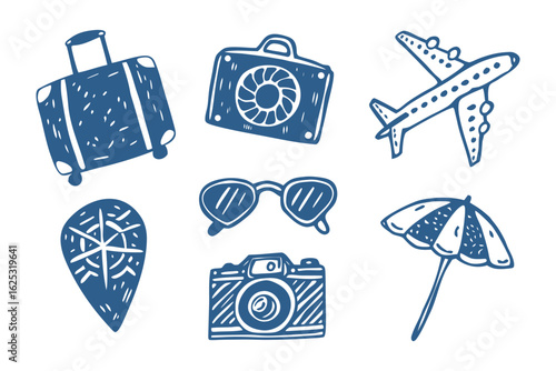 Travel Essentials Collection: A hand-drawn assortment of essential travel elements. Each illustration is a unique piece that celebrates exploration and travel.