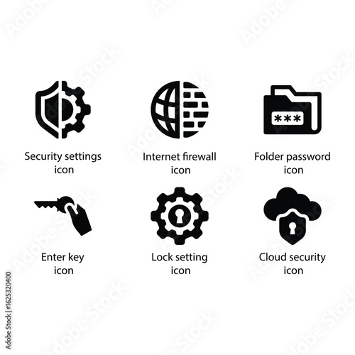 Security settings, Internet firewall, Folder password, Enter key, Lock setting, Cloud security, icon