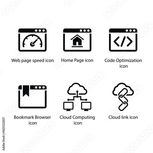 Web page speed, Home Page, Code Optimization, Bookmark Browser, Cloud Computing, Link, icon
