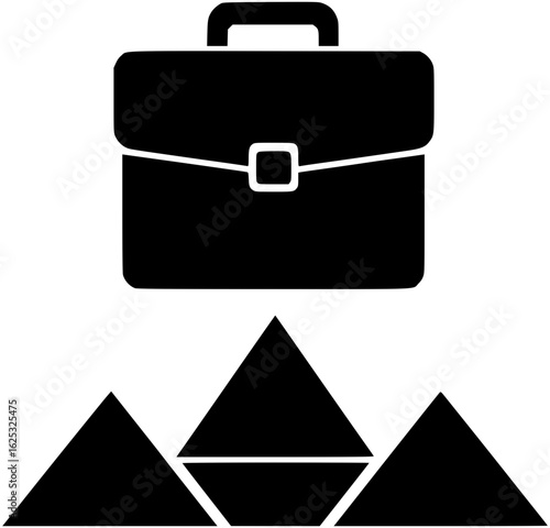 Floating Briefcase Over Triangular Tiles – Minimalist Vector Symbolizing Balance and Business Abstraction
