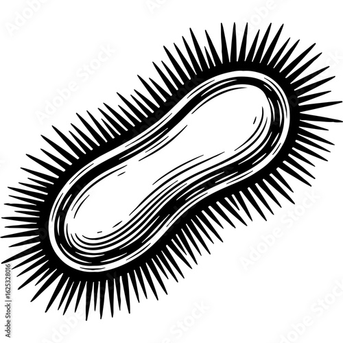 Hand-drawn vintage style microorganism illustration. Black and white bacterium or germ cell, microscopic biology and infection concept.