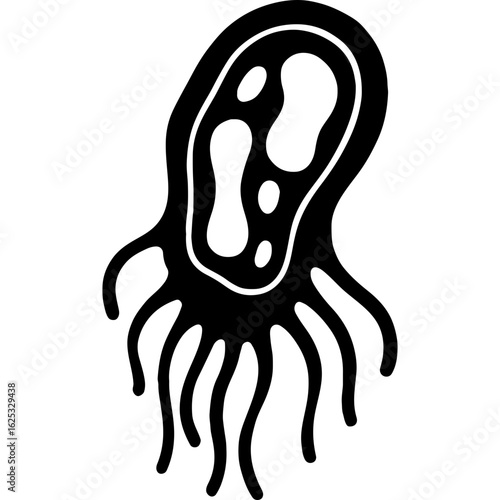 Microorganism icon, black silhouette of abstract microbe or germ cell, bacteria or virus concept, biological science illustration