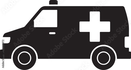Ambulance Emergency Vehicle Silhouette for Medical Assistance and Healthcare Services in Urgent Situations Black and White Design