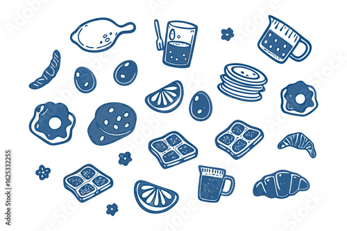 Delicious Breakfast Illustration: A delightful array of breakfast elements are artfully arranged, capturing the essence of a morning feast. Featuring freshly prepared cuisine and sweet treats