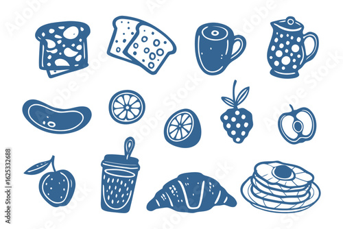 Breakfast Icons: A delightful array of illustrated breakfast essentials, artfully arranged to capture the essence of a perfect morning.