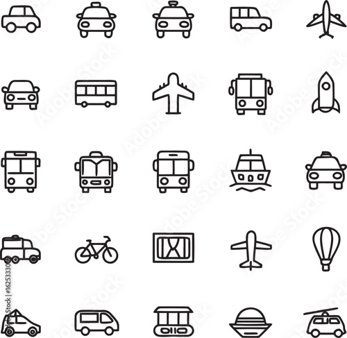 Transportation and Vehicle Line Icon Set
