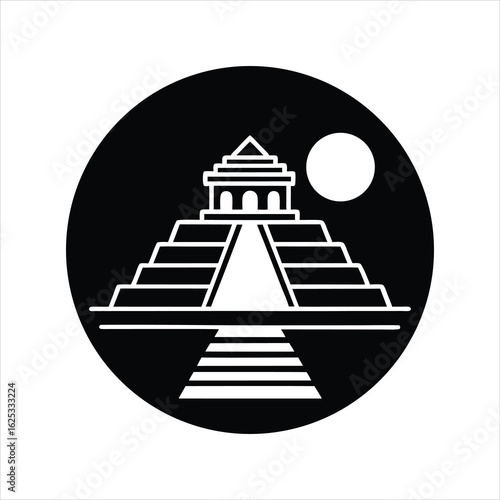 Mayan Archaeologic Zone Silhouette Vector Icon