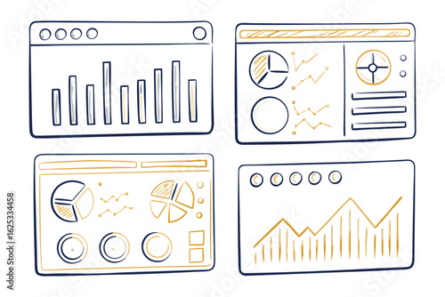 Digital Analytics: An insightful illustration of website interface with charts and graphs, presenting the key digital metrics that are used to analyze, track, and optimize online activities.