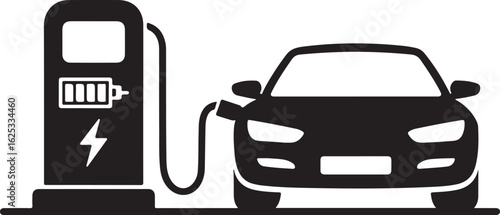 Electric car charging icon symbolizing green energy and sustainable transportation future for environmental conservation and renewable resources