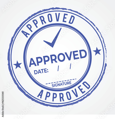 Round Blue Approved Stamp Vector Design with Signature Space