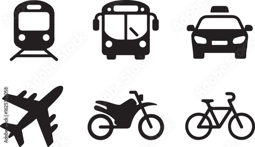 Diverse Transportation Icons Representing Modern Mobility and Travel Options Showcasing a Variety of Vehicles