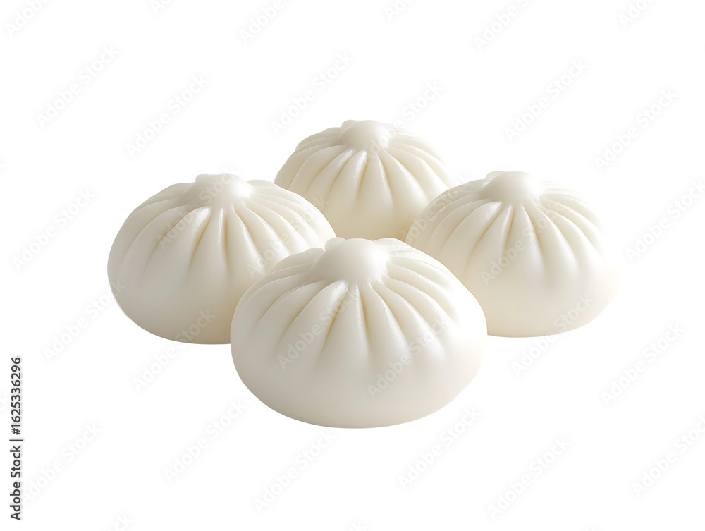 Fototapeta premium Four white steamed buns isolated on white background isolated on transparent background
