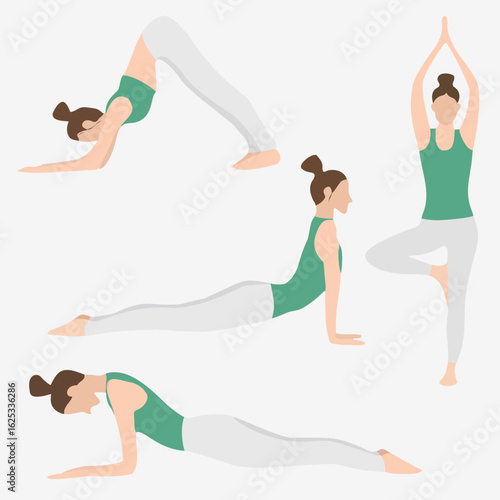 Yoga poses illustration, white isolate background