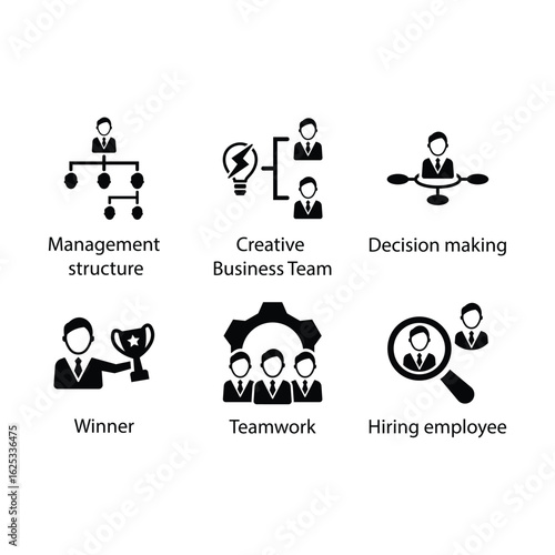 Management structure, Business Team, Decision making, Winner, Teamwork, Hiring employee, icon