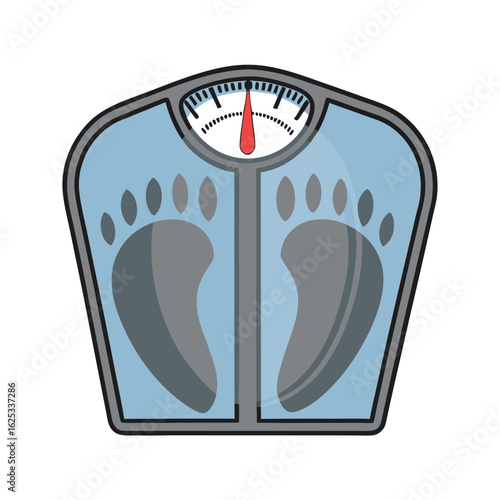 Blue scale with gray footprints and red needle weight measurement