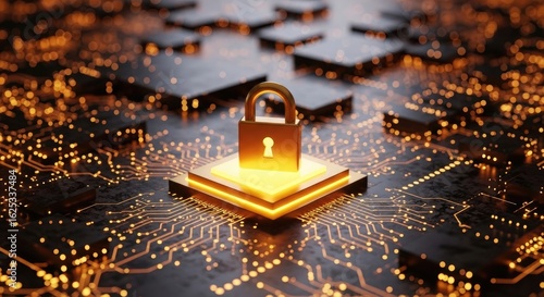 Digital padlock on a glowing circuit board representing cybersecurity and data protection