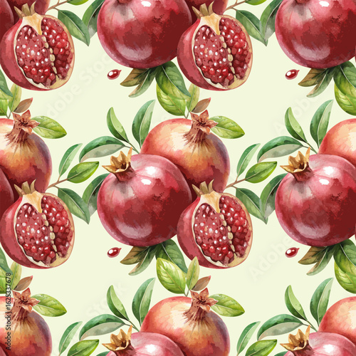 Watercolor Pomegranate Vector Seamless Pattern