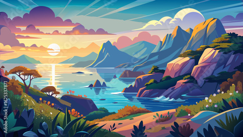 Exciting morning view of Caccia cape. Nice spring sunrise on Sardinia island, Italy, Europe. Great morning seascape of Mediterranean sea. Beauty of nature concept background.