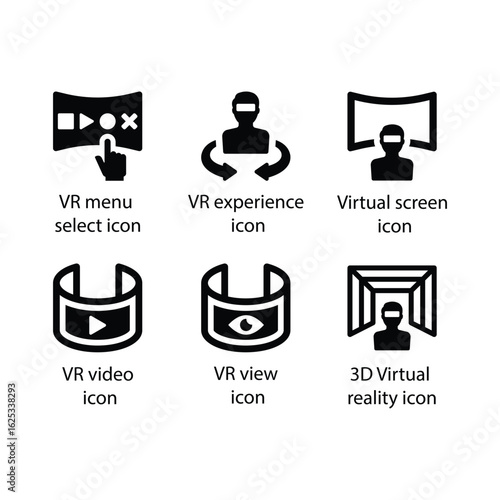 VR menu select, VR experience, Virtual screen, VR video, VR view, 3D Virtual reality, icon