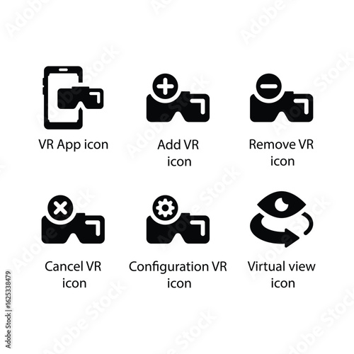 VR App, Add VR, Remove VR, Cancel VR, Configuration VR, Virtual view, icon