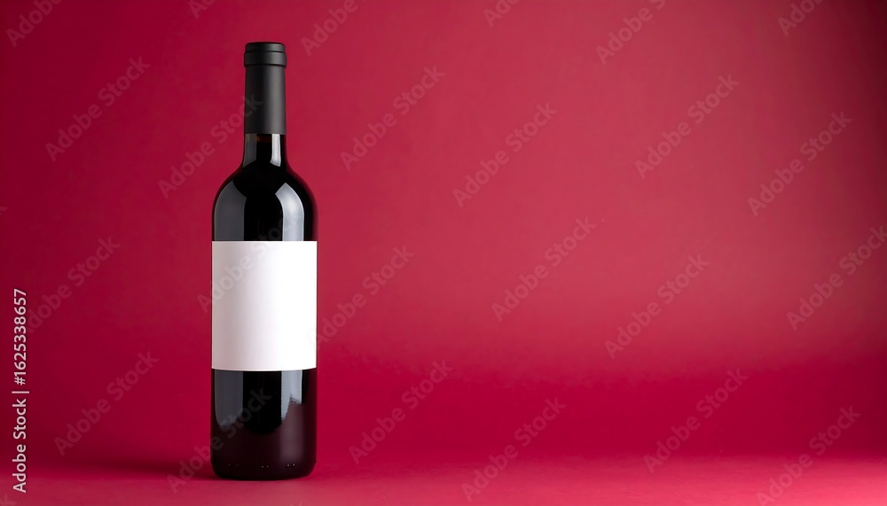 Fototapeta premium Elegant Red Wine Bottle: Blank Label, Crimson Background - Perfect for Branding & Mockups