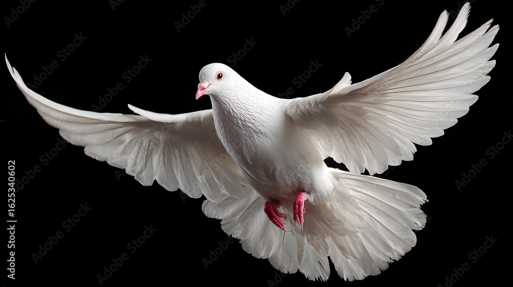 Fototapeta premium Ethereal White Dove Flying in Isolation - Peaceful and Graceful Bird in Flight