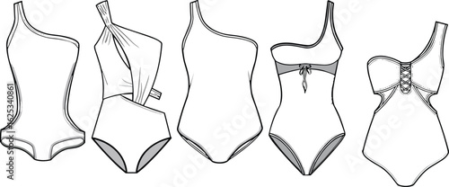 Stylish one-shoulder swimsuits, trendy swimwear designs, fashionable beachwear, summer essentials, unique bathing suits, modern swimwear collection, chic swimwea.