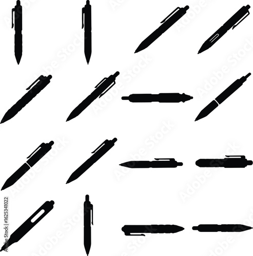 Vector Silhouette Collection of Tactical Pens for Self-Defense, Security, and Survival, Various Modern and Robust EDC (Everyday Carry) Writing Tools, Isolated on White Background.