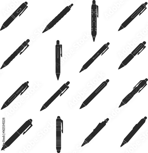 Vector Silhouette Collection of Tactical Pens for Self-Defense, Security, and Survival, Various Modern and Robust EDC (Everyday Carry) Writing Tools, Isolated on White Background.