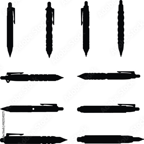 Vector Silhouette Collection of Tactical Pens for Self-Defense, Security, and Survival, Various Modern and Robust EDC (Everyday Carry) Writing Tools, Isolated on White Background.