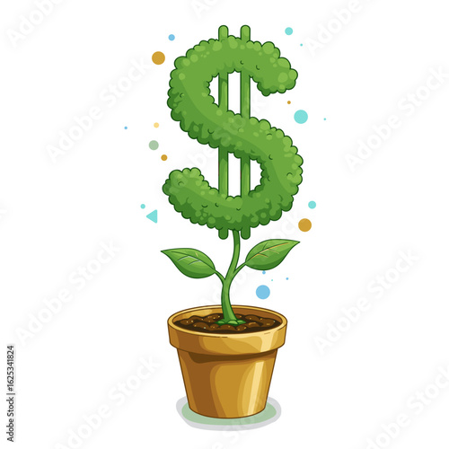 Dollar sign topiary plant in a pot on transparent background