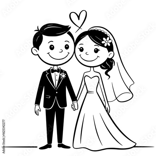 Eternal Bond: A charming pair stands hand-in-hand, their smiles illuminating the love that binds them. Captured in a heartwarming cartoon style, each detail tells a story of promise, partnership.