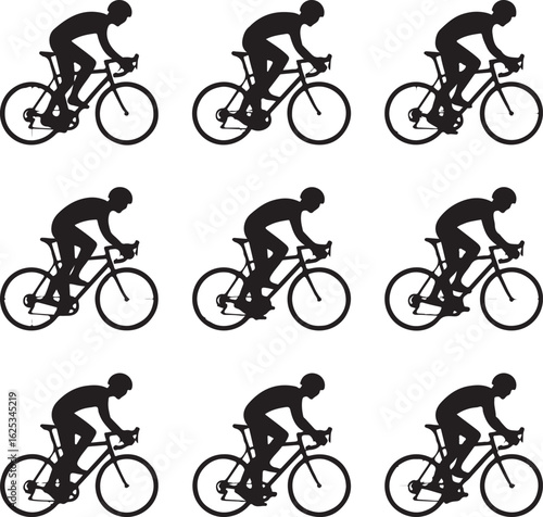 Cyclists racing on bicycles in silhouette sport competition