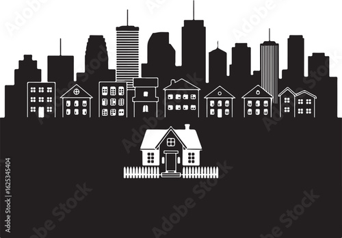 Diverse buildings cityscape with a solitary house houses architecture