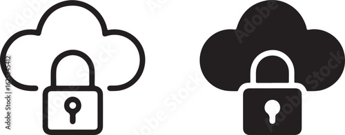 Secure Cloud Storage and Data Protection Vector Illustration Set with Padlock Symbol for Online Privacy and Security Solutions