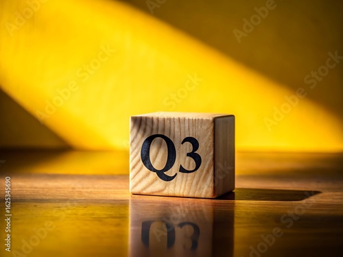 Wooden block with q3 text on a yellow background representing the third quarter of the year